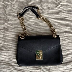 Calvin Klein Black and Gold Chain Shoulder Bag